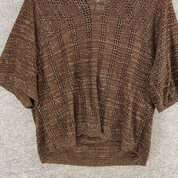 Ashley Stewart Blouse Women M Medium Brown 3/4 Sleeve Crew Neck Tasseled Casual - Picture 4 of 9